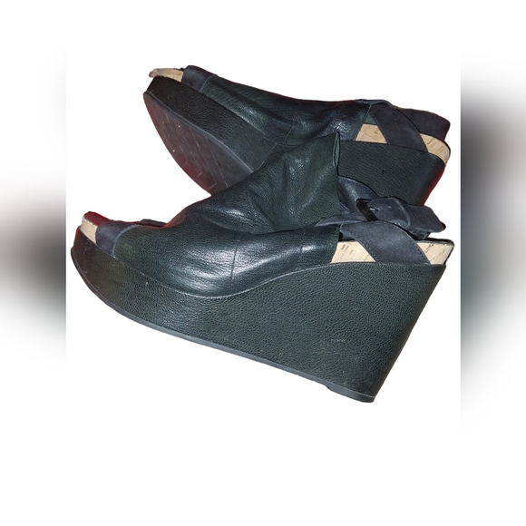 Eileen Fisher Womens size 8.5 waxed suede open toe black booties - Picture 1 of 10